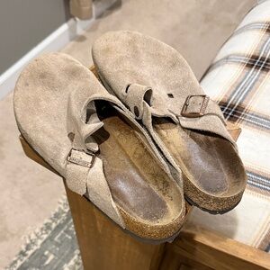 Birkenstock Beige Suede Slip-On Sandals